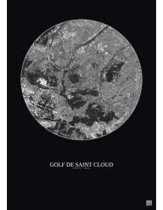 Golf De Saint Cloud Satellite View Poster 10km B&W | Gravura – Dark background