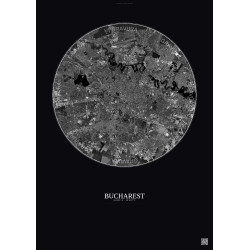 Affiche Bucharest – Poster vue satellite 10km N&B | Gravura – Fond foncé