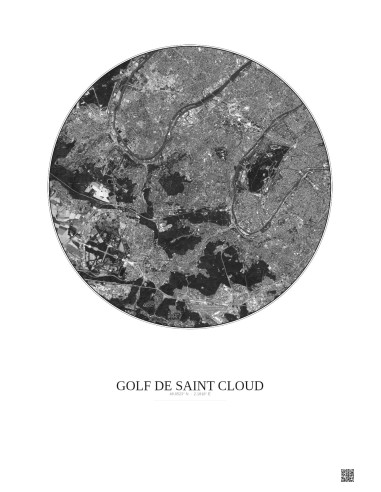 Golf De Saint Cloud Satellite View Poster 10km B&W | Gravura – Light background
