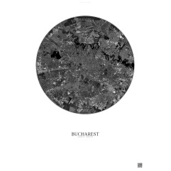 Affiche Bucharest – Poster vue satellite 10km N&B | Gravura – Fond clair