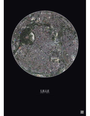 Affiche Lille – Poster vue satellite 2.5km Couleur | Gravura – Fond foncé