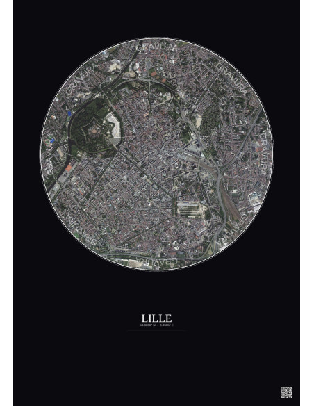 Affiche Lille – Poster vue satellite 2.5km Couleur | Gravura – Fond foncé