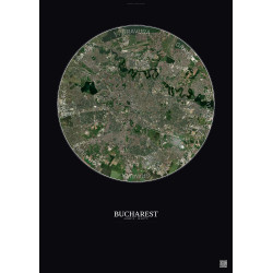Affiche Bucharest – Poster vue satellite 10km Couleur | Gravura – Fond foncé