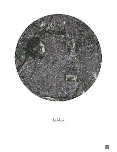 Affiche Lille – Poster vue satellite 2.5km Couleur | Gravura – Fond clair