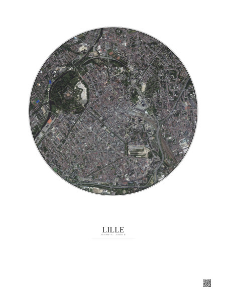 Affiche Lille – Poster vue satellite 2.5km Couleur | Gravura – Fond clair