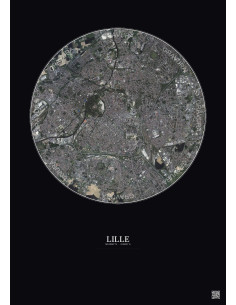 Lille Satellite View Poster 5km Color | Gravura – Dark background