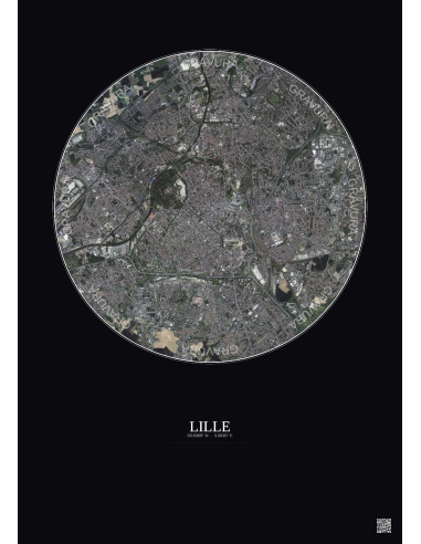 Lille Satellite View Poster 5km Color | Gravura – Dark background