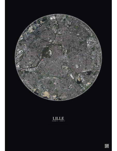 Lille Satellite View Poster 5km Color | Gravura – Dark background