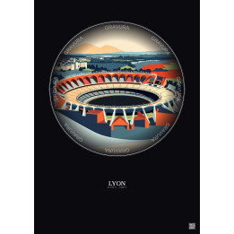 Affiche Lyon – Poster illustration vintage – Stade De Gerland | Gravura – Fond foncé