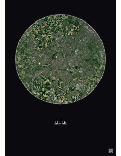 Lille Satellite View Poster 10km Color | Gravura – Dark background