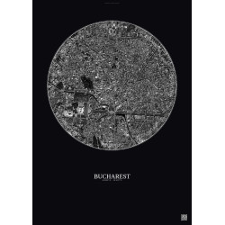 Affiche Bucharest – Poster vue satellite 2.5km N&B | Gravura – Fond foncé