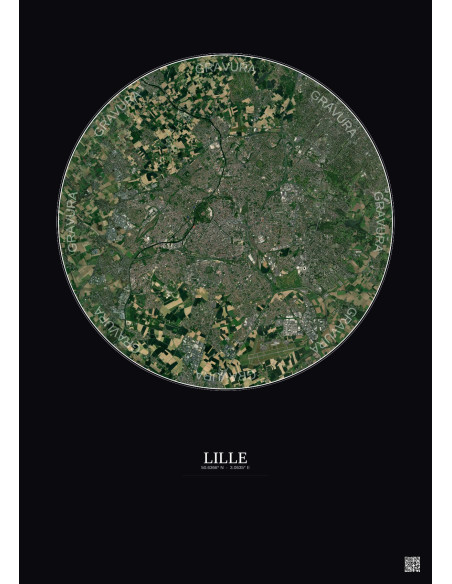 Affiche Lille – Poster vue satellite 10km Couleur | Gravura – Fond foncé