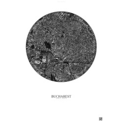 Affiche Bucharest – Poster vue satellite 2.5km N&B | Gravura – Fond clair
