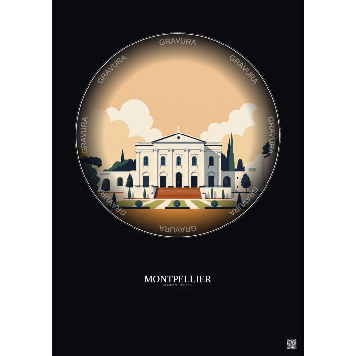 Affiche Montpellier – Poster illustration vintage – Musee Fabre | Gravura – Fond foncé