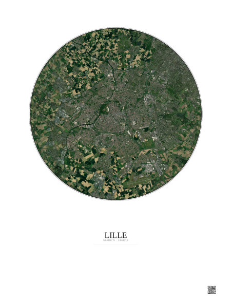 Lille Satellite View Poster 10km Color | Gravura – Light background