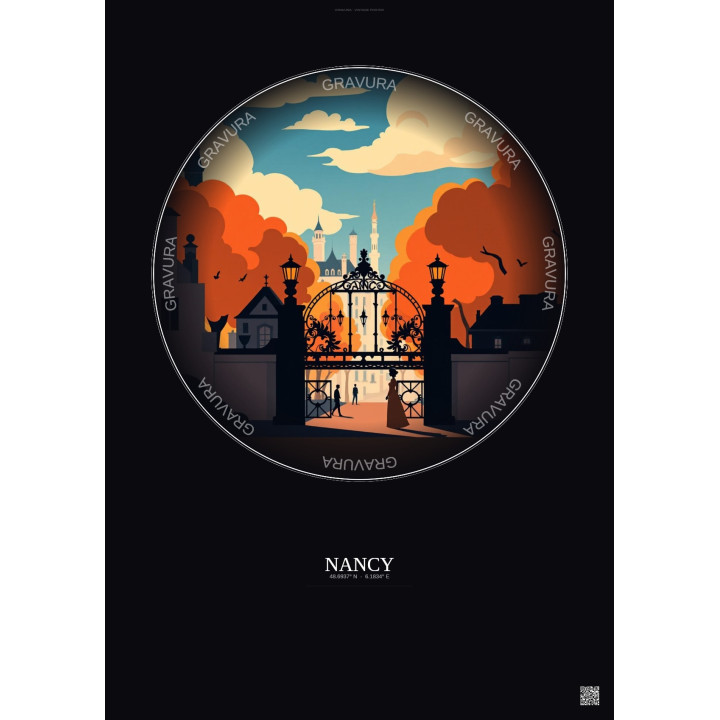 Affiche Nancy – Poster illustration vintage – Nancy | Gravura – Fond foncé