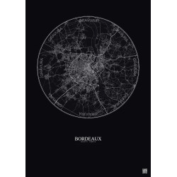 Affiche Bordeaux – Poster carte de ville 20km | Gravura – Fond foncé