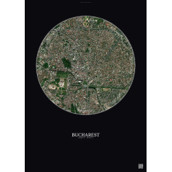 Affiche Bucharest – Poster vue satellite 2.5km Couleur | Gravura – Fond foncé