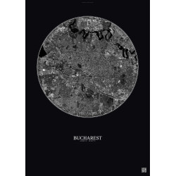 Affiche Bucharest – Poster vue satellite 6km N&B | Gravura – Fond foncé