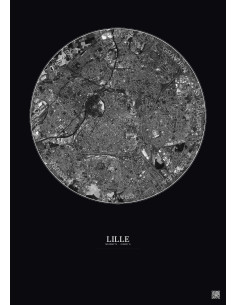 Lille Satellite View Poster 5km B&W | Gravura – Dark background