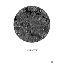 Affiche Bucharest – Poster vue satellite 6km N&B | Gravura – Fond clair