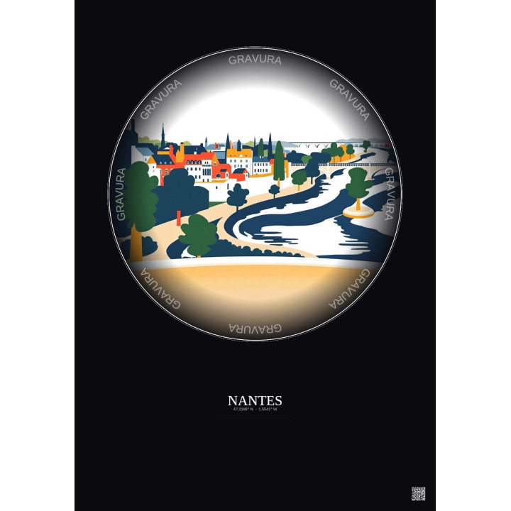Affiche Nantes – Poster illustration vintage – Nantes | Gravura – Fond foncé