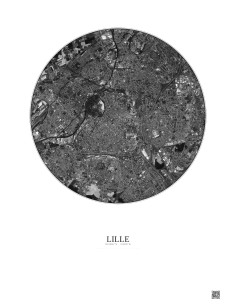 Lille Satellite View Poster 5km B&W | Gravura – Light background