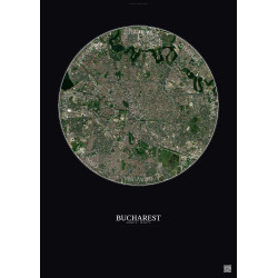 Affiche Bucharest – Poster vue satellite 6km Couleur | Gravura – Fond foncé