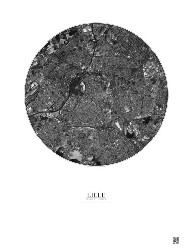 Lille Satellite View Poster 5km B&W | Gravura – Light background