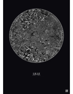 Lille Satellite View Poster 10km B&W | Gravura – Dark background