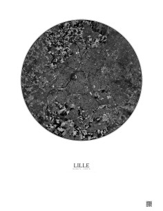 Lille Satellite View Poster 10km B&W | Gravura – Light background