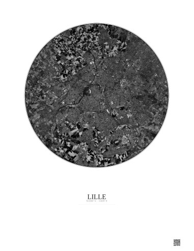 Affiche Lille – Poster vue satellite 10km N&B | Gravura – Fond clair