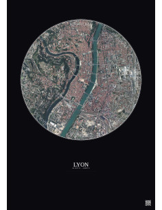 Lyon Satellite View Poster 2.5km Color | Gravura – Dark background