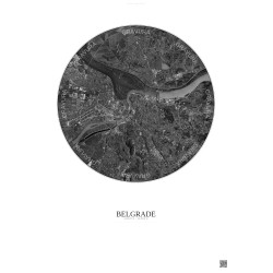 Affiche Belgrade – Poster vue satellite 10km N&B | Gravura – Fond clair