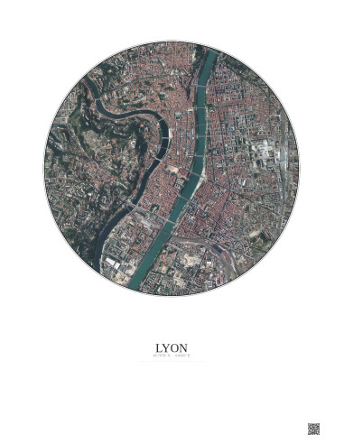 Lyon Satellite View Poster 2.5km Color | Gravura – Light background