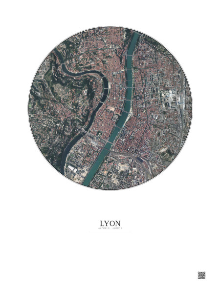 Lyon Satellite View Poster 2.5km Color | Gravura – Light background