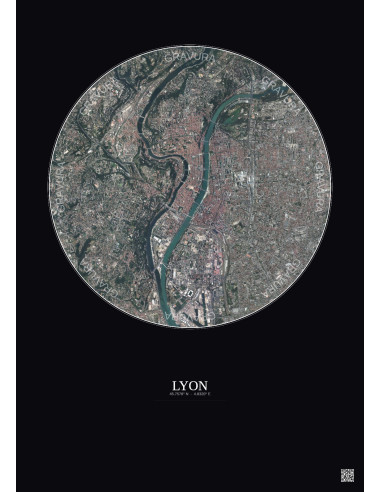 Lyon Satellite View Poster 5km Color | Gravura – Dark background