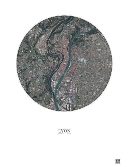 Affiche Lyon – Poster vue satellite 5km Couleur | Gravura – Fond clair