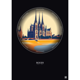 Affiche Rouen – Poster illustration vintage – Rouen | Gravura – Fond foncé
