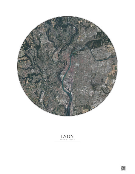 Lyon Satellite View Poster 10km Color | Gravura – Light background