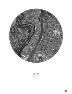 Lyon Satellite View Poster 2.5km B&W | Gravura – Light background