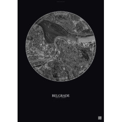 Affiche Belgrade – Poster vue satellite 6km N&B | Gravura – Fond foncé
