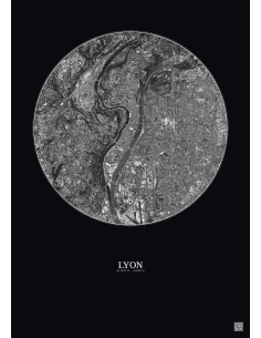 Lyon Satellite View Poster 5km B&W | Gravura – Dark background