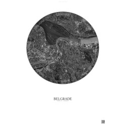 Affiche Belgrade – Poster vue satellite 6km N&B | Gravura – Fond clair