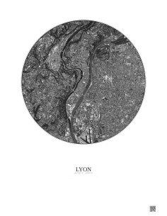 Lyon Satellite View Poster 5km B&W | Gravura – Light background