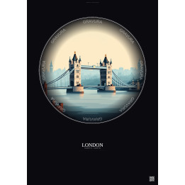 Affiche London – Poster illustration vintage – Tower Bridge | Gravura – Fond foncé