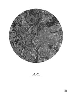 Lyon Satellite View Poster 10km B&W | Gravura – Light background