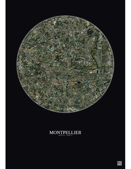 Montpellier Satellite View Poster 2.5km Color | Gravura – Dark background