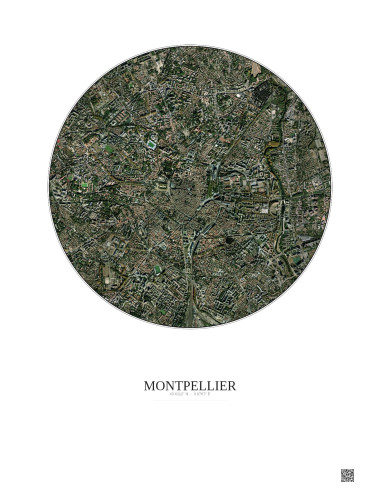 Affiche Montpellier – Poster vue satellite 2.5km Couleur | Gravura – Fond clair