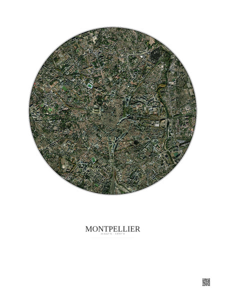 Affiche Montpellier – Poster vue satellite 2.5km Couleur | Gravura – Fond clair